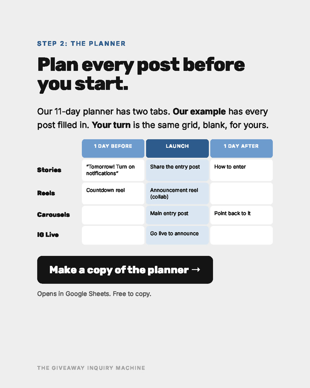 Page from the guide showing the 11-day planner